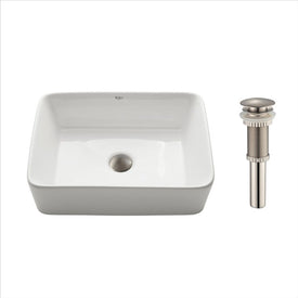 Rectangular Ceramic Bathroom Vessel Sink with Pop-Up Drain