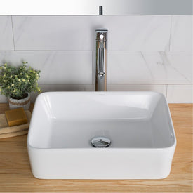 Elavo 19" Rectangular White Porcelain Bathroom Vessel Sinks and Ramus Single Handle Bathroom Vessel Sink Faucet with Pop-Up Drain