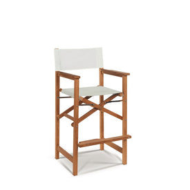 Director Teak Outdoor Counter Height Stool with White Dura Sling Back and Seat