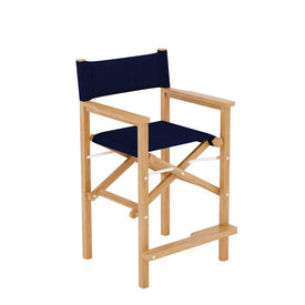 Director Teak Outdoor Counter Height Stool with Blue Dura Sling Back and Seat