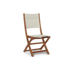 Stella Teak Outdoor Folding Chair in White Textilene Fabric