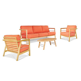 Aalto 4-Piece Teak Deep Seating Outdoor Sofa Set with Sunbrella Melon Cushions