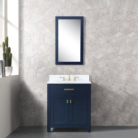 Madison 30" Single Bathroom Vanity in Monarch Blue with Carrara Marble Top and Mirror