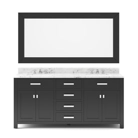 Madison 72" Double Bathroom Vanity in Espresso with Matching Large Framed Mirror