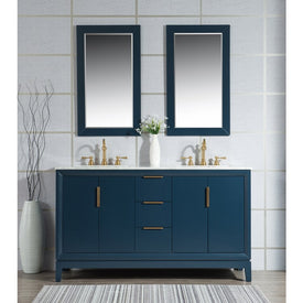 Elizabeth 60" Double Bathroom Vanity in Monarch Blue w/ Carrara White Marble Top and Mirror(s)