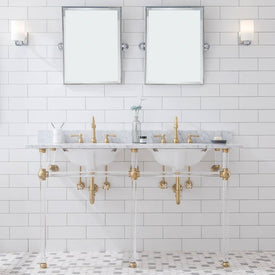 Empire 60" Double Wash Stand, P-Trap, Top and Basin, Faucet and Mirror included in Satin Gold