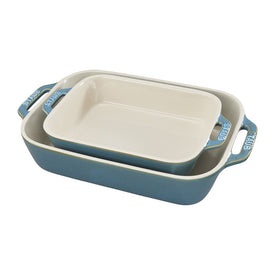 Two-Piece Ceramic Rectangular Baking Dish Set - Rustic Turquoise