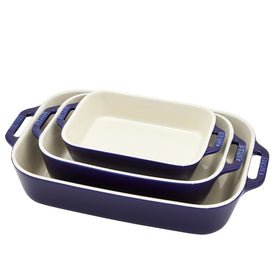 Three-Piece Ceramic Rectangular Baking Dish Set - Dark Blue