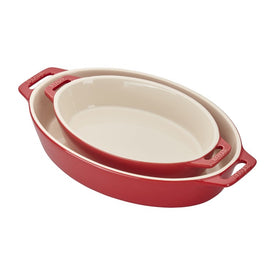 Two-Piece Ceramic Oval Baking Dish Set - Cherry