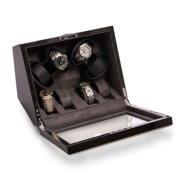 Louis Ash Wood Lacquered Four-Watch Winder Storage Case with Glass Top ...