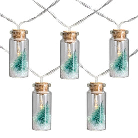 10-Count Warm White Corked Bottle with Tree Battery-Operated LED Christmas Light Set with 3' Clear Wire
