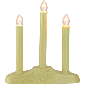 11" Three-light Ivory Christmas Candle Lamp On Holly Berry and Bell Base