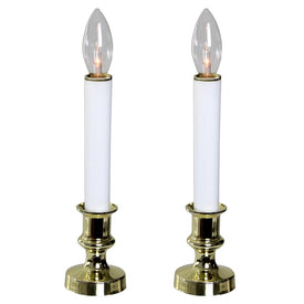 9" White and Gold Christmas Candle Lamps Set of 2