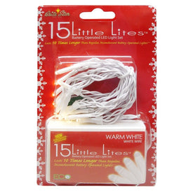 15-Count White Battery-Operated LED Christmas Light Set with 5' White Wire