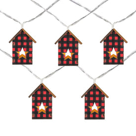 10-Count Warm White Plaid House Battery-Operated LED Christmas Light Set with 4.75' Clear Wire