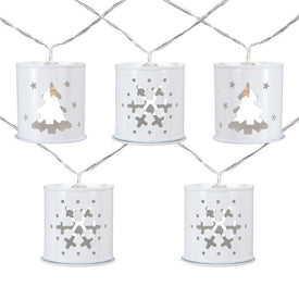 10-Count Warm White Metal Lantern Battery-Operated LED Christmas Light Set with 6.25' Clear Wire
