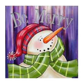 11.75" x 11.75" Be Merry Smiling Snowman LED Lighted Christmas Canvas Wall Art