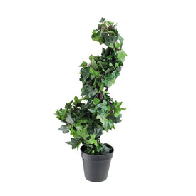 1.8' Unlit Green and Black Potted Ivy Spiral Topiary Artificial Tree