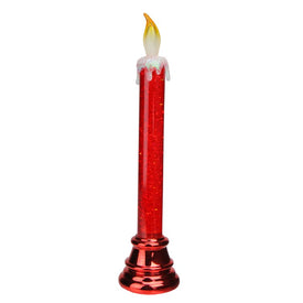 9.25" Red Glittered LED Flameless Christmas Candle Lamp