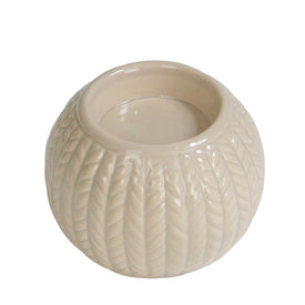 3.25" Beige Knit Design Ceramic Christmas Candle Holder