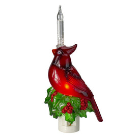 7.5" Red Christmas Cardinal with Holly and Berry Bubble Night Light