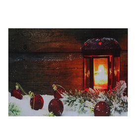 12" x 15.75" Candle Lantern In The Wintry Outdoors LED Lighted Christmas Canvas Wall Art