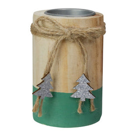 4" Green and Natural Wood Christmas Tealight Candle Holder