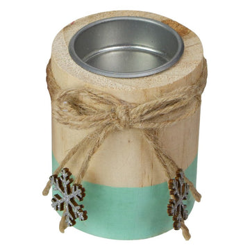 3" Green and Natural Wood Christmas Tealight Candle Holder