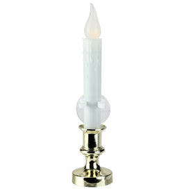 8.5" Pre-Lit White and Gold LED Flickering Window Christmas Candle Lamp