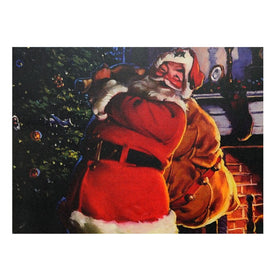 11.75" x 15.75" Jolly Santa Claus with Bag of Gifts LED Lighted Christmas Canvas Wall Art