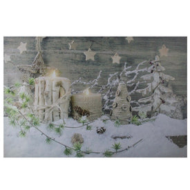 23.5" x 15.5" Country Rustic Winter LED Lighted Christmas Canvas Wall Art