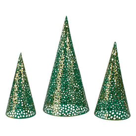16" Green and Gold Tabletop Cone Christmas Trees Set of 3