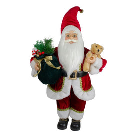 18" Standing Santa Christmas Figurine with a Plush Bear