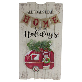 24" Lighted All Roads Lead Home Vintage Red Trailer Christmas Wall Sign