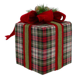 6.5" Red and Green Plaid Christmas Present Decoration with Bow