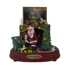 8.5" Brown and Green Animated Musical Santa Scene LED Lighted Christmas Tabletop Decoration