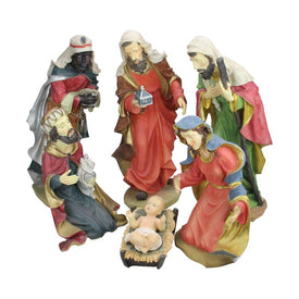 19" Red and Green Holy Family Religious Christmas Nativity Statues Set of 6