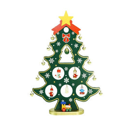 11.25" Red and Green Christmas Tree Cutout with Miniature Ornaments Tabletop Decoration