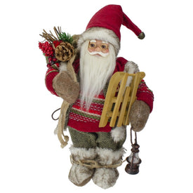 12" Standing Santa with a Sled and Lantern Christmas Figurine