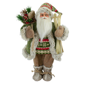 18" Standing Santa Christmas Figurine Carrying Skis and Presents