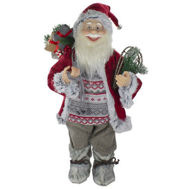 2' Standing Santa Christmas Figurine Carrying Snow Shoes and Presents