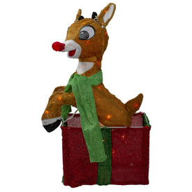 24" Pre-Lit Rudolph The Red Nosed Reindeer Gift Box Christmas Outdoor Decoration with Clear Lights