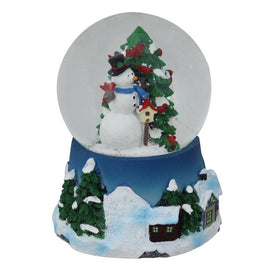 5" Musical Snowman Red Cardinal and Christmas Tree Snow Globe