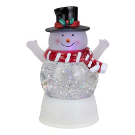7" Snowman with Holly and Berries and Top Hat Blowing Glitter LED Lighted Christmas Water Globe