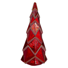 12" Red Glass Christmas Tree LED Lighted Tabletop Decoration