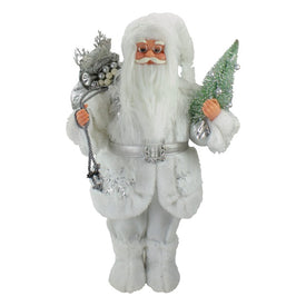 18" Standing Santa Christmas Figurine Dressed In Winter White