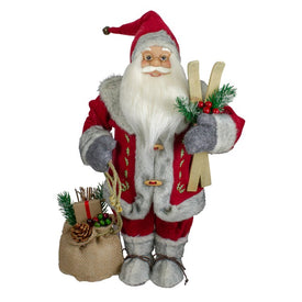 18" Standing Santa Christmas Figurine with Skis and Fur Boots