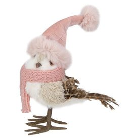 6.25" Winter Bird In Pink Santa Hat Tabletop Christmas Decoration