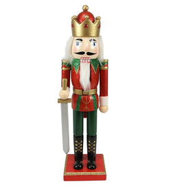 14" Red Glittered Nutcracker King with Sword Christmas Tabletop Figurine