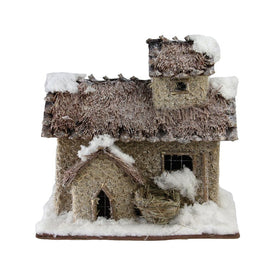 9.25" Brown and Beige Two-Story Snowy Cabin Christmas Tabletop Decoration